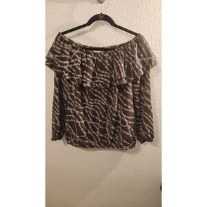 Michael Kors Stadium Chain-Print Ruffle Top. Size medium